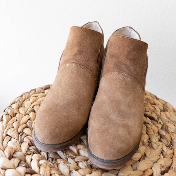 Bearpaw Women's Onyx Booties Sz 9 Hickory Suede Pull Ons Sherpa Lined 2.5" Heel - Picture 4 of 6